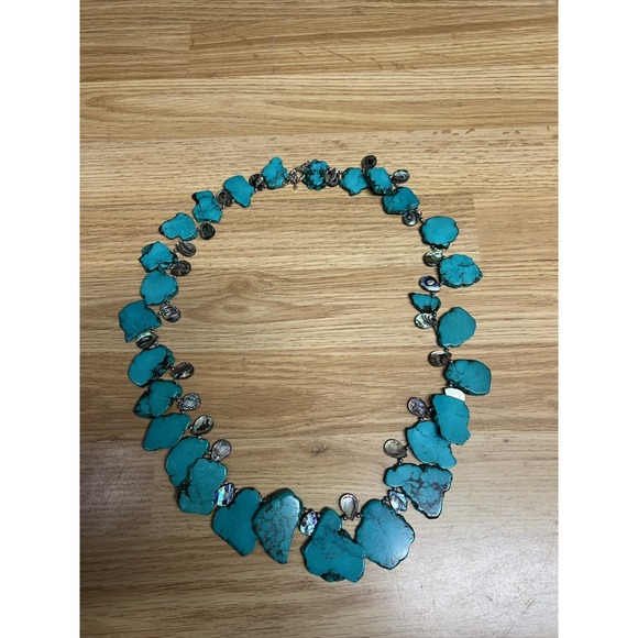 The Unbranded Brand Jewelry - Authentic  Slab Turquoise Necklace with Abalone Tear Drop and Sterling Accents